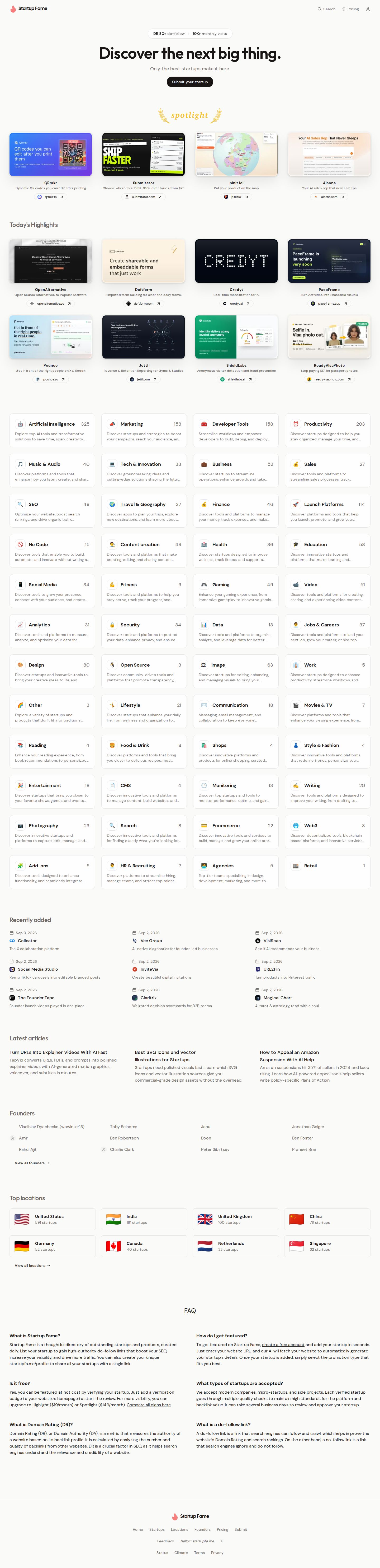 Startup Fame website preview