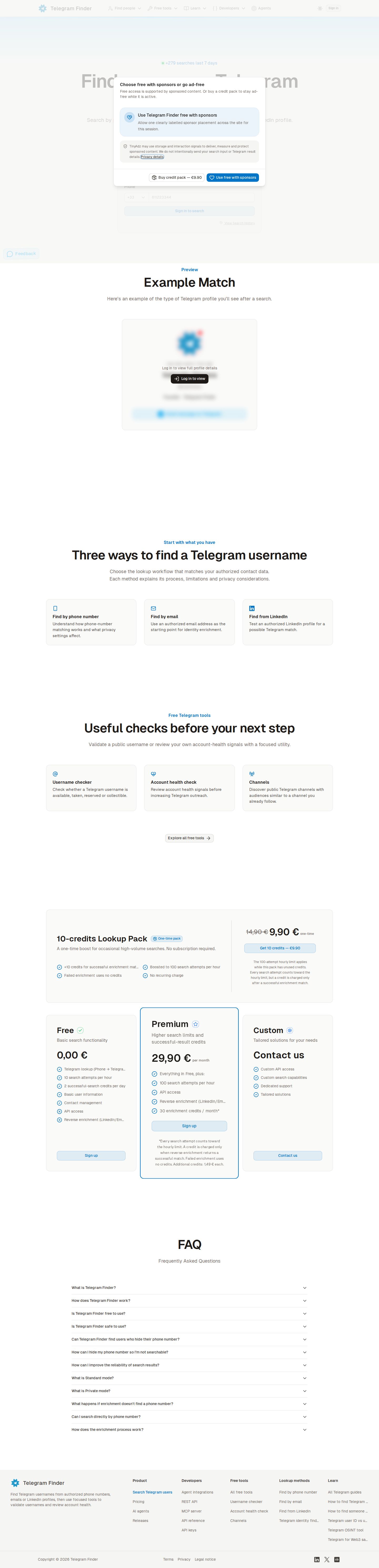 Telegram Finder website preview