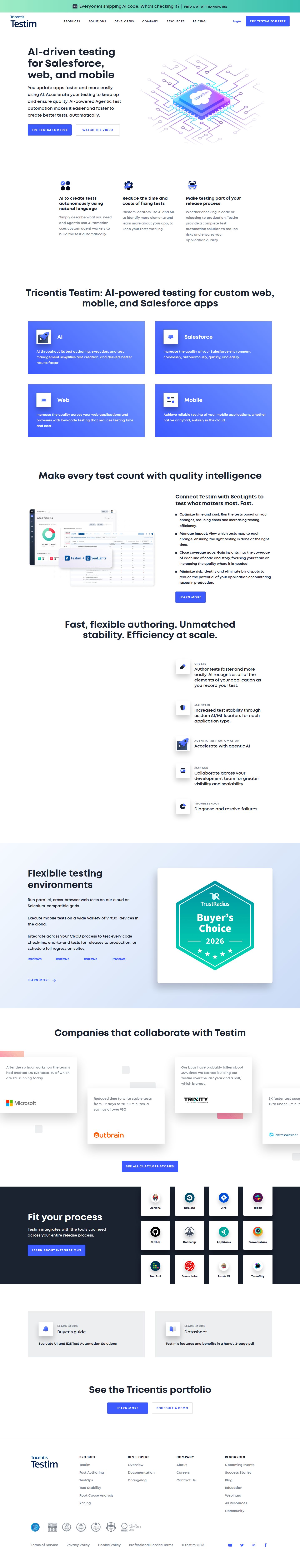 Testim.io website preview