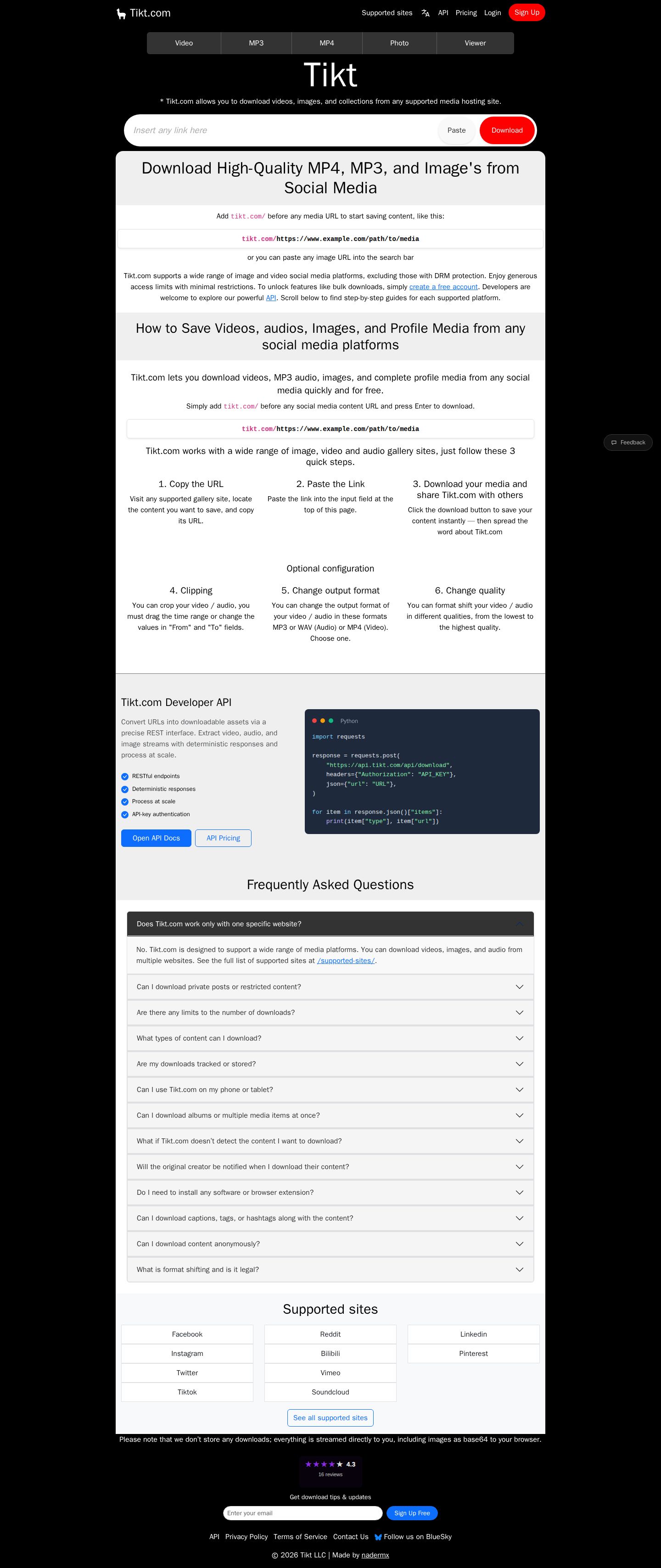 Tikt website preview