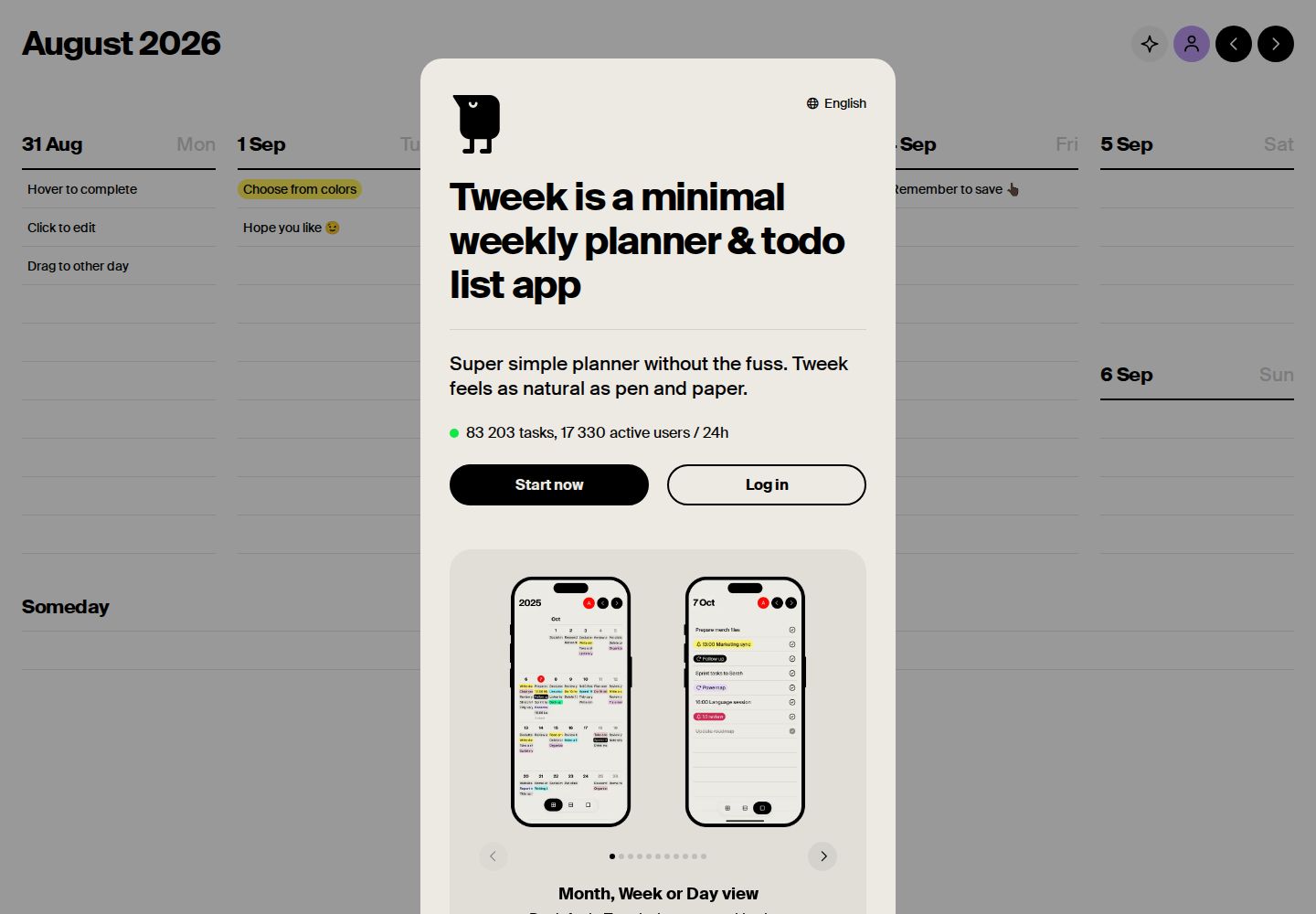 Tweek website preview