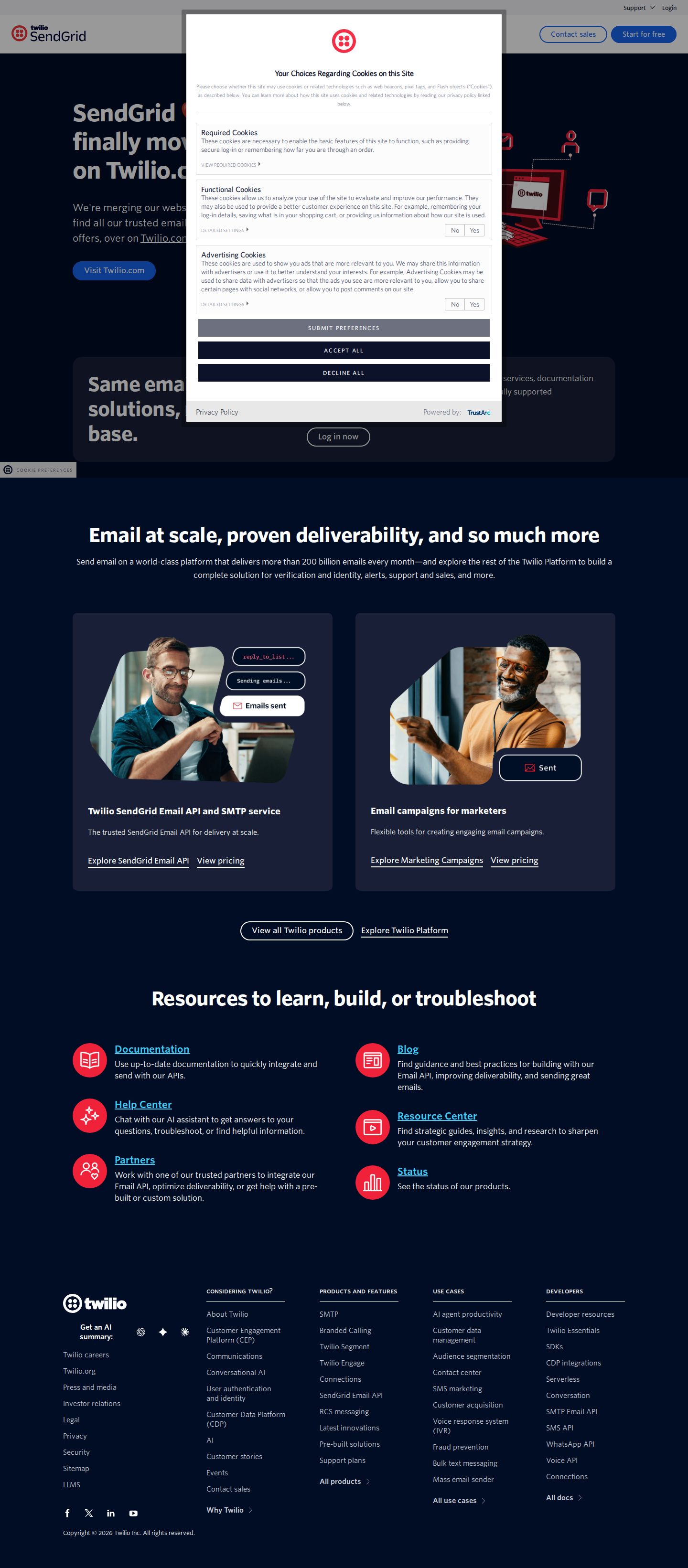 SendGrid Email API and Email Marketing Campaigns website preview