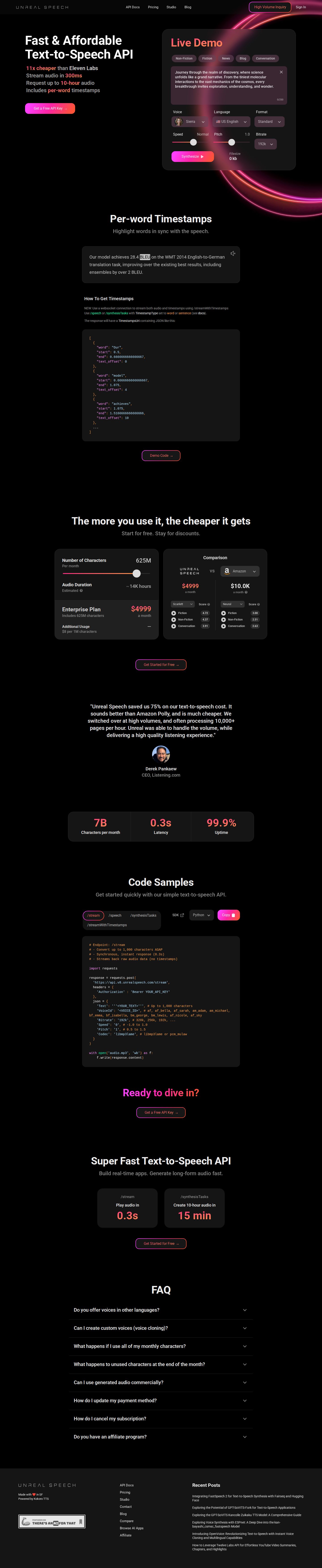 Unreal Speech website preview