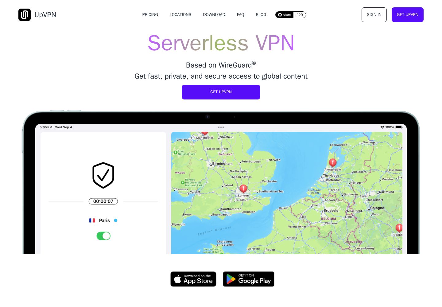 UpVPN website preview