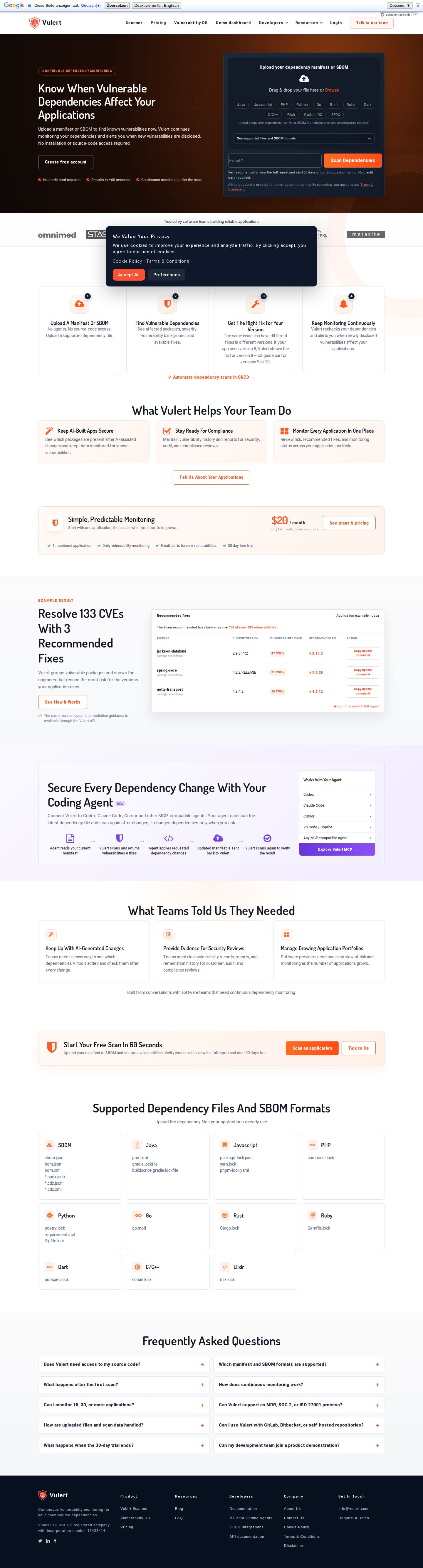 Vulert website preview