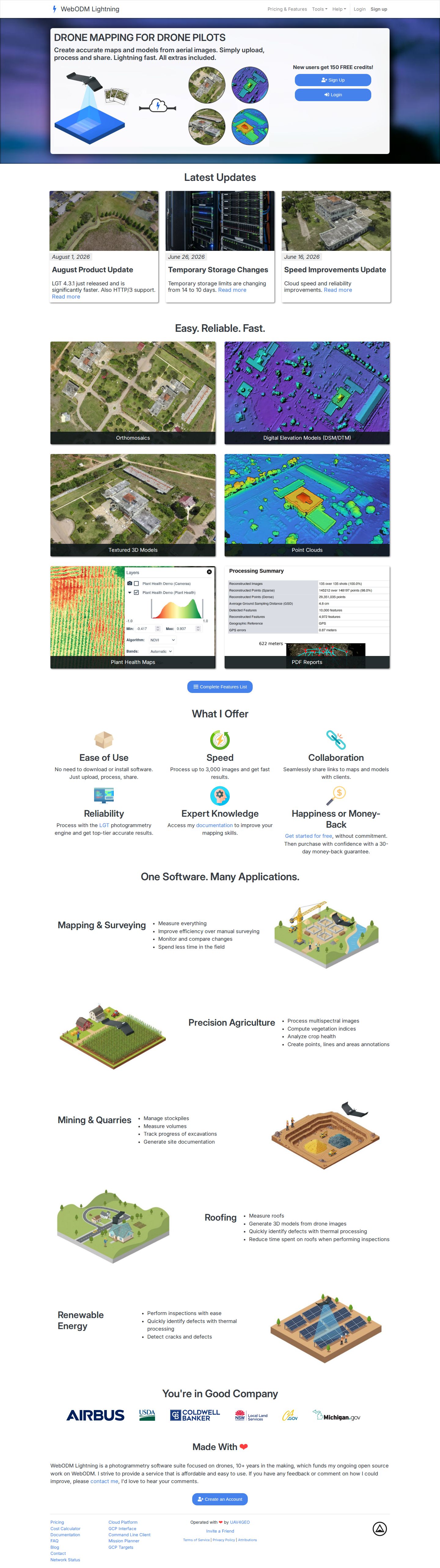 WebODM Lightning: Drone Mapping Software website preview