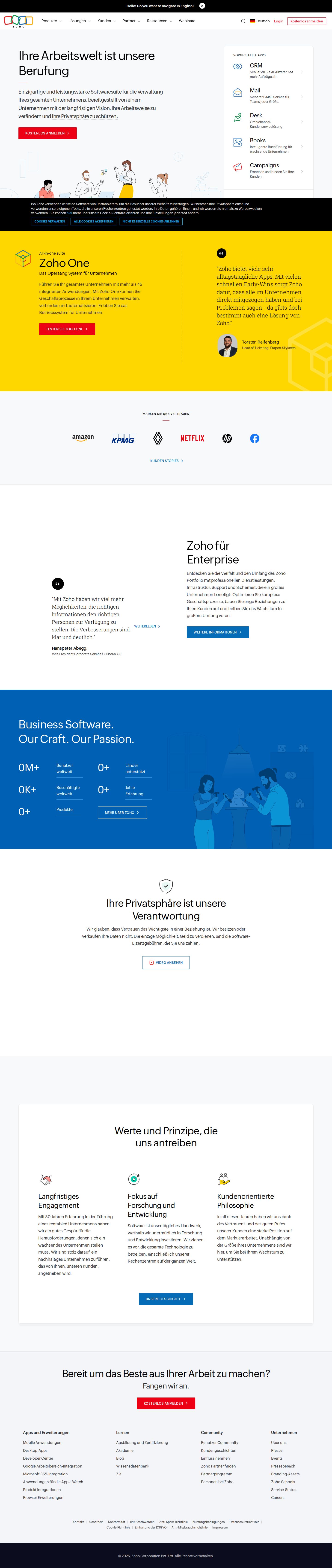 Zoho website preview