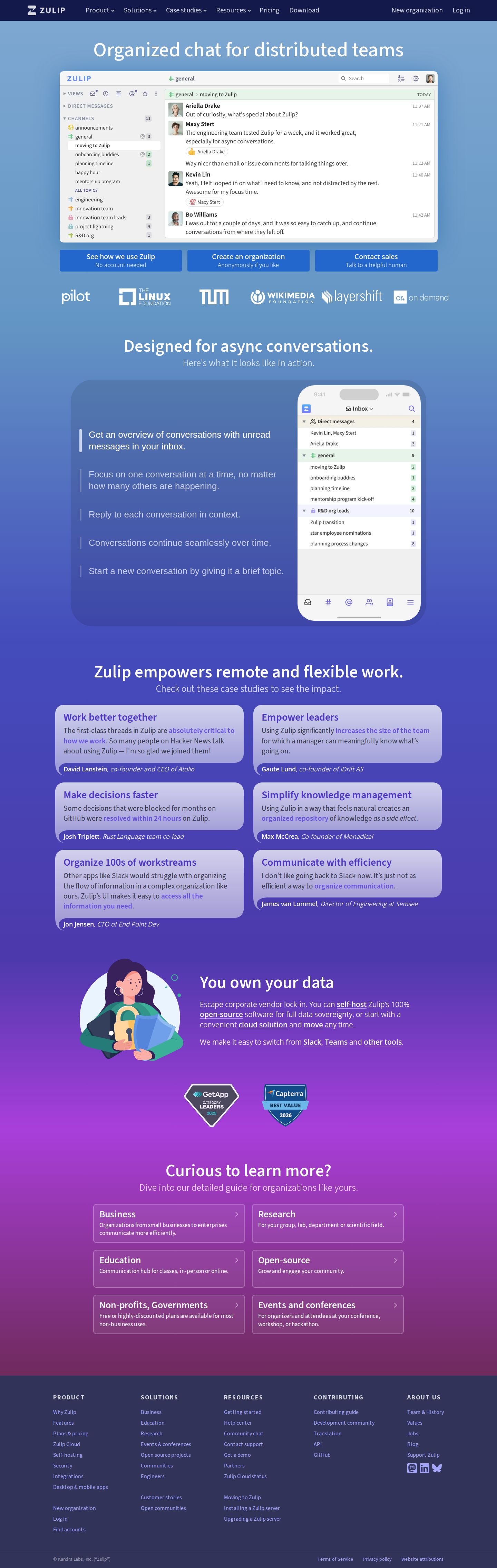 Zulip website preview